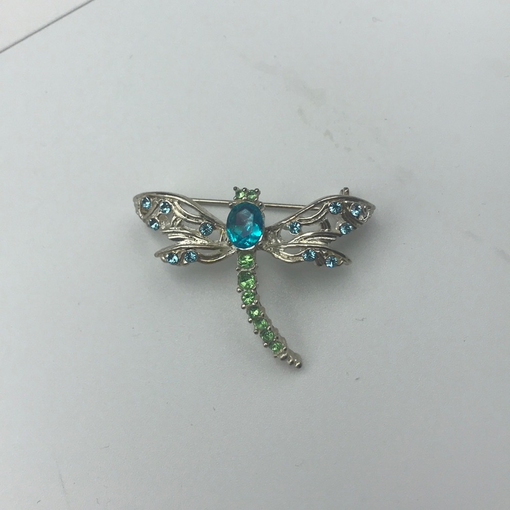 Silver and Rhinestone Dragonfly Brooch
